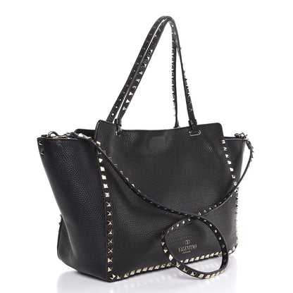 Valentino Garavani Alce Printed Calfskin Medium Rockstud Tote Black 4 of 9