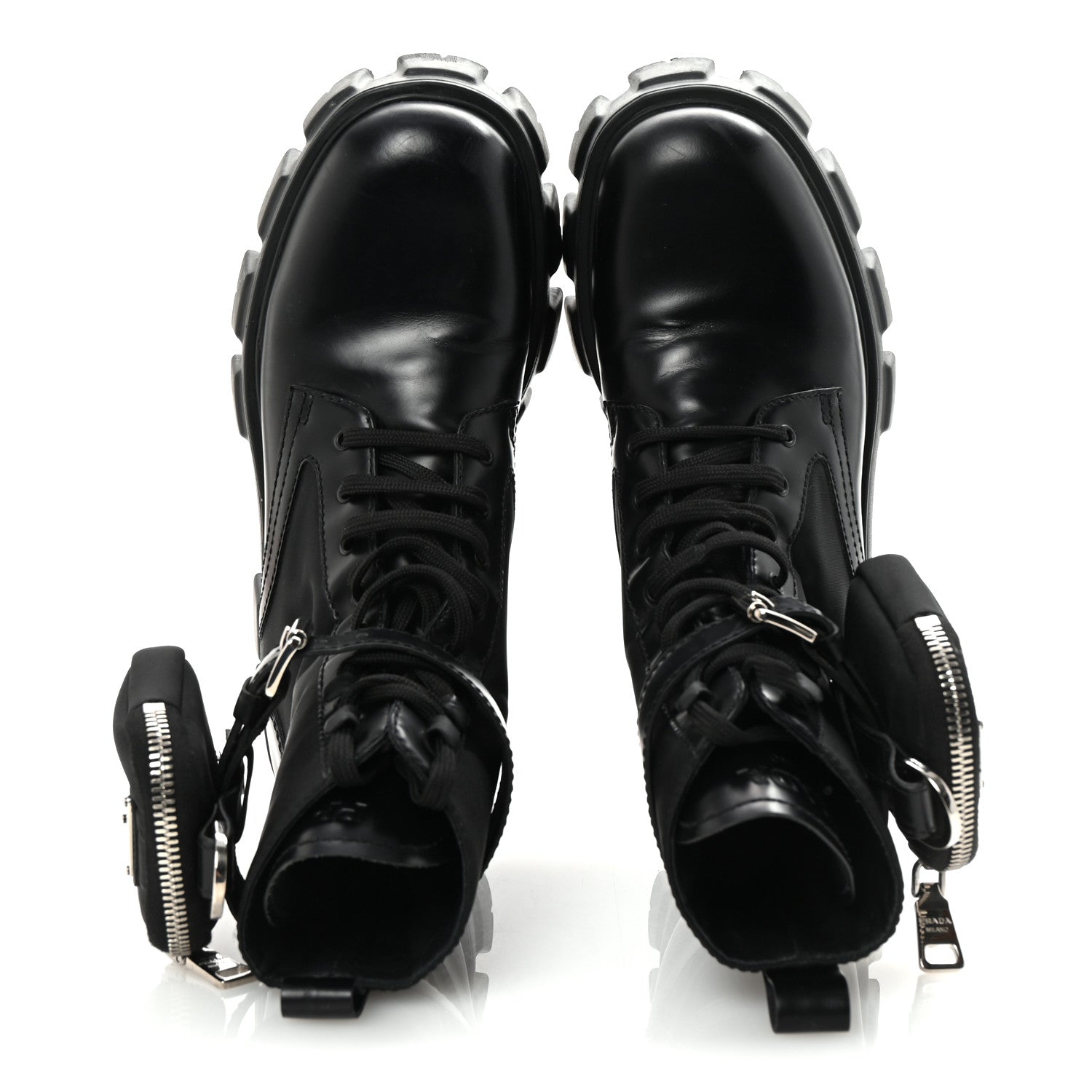 Prada Spazzolato Rois Nylon Metal Triangle Logo Monolith Pouch Pocket 55mm Boots 38 Black 2 of 9