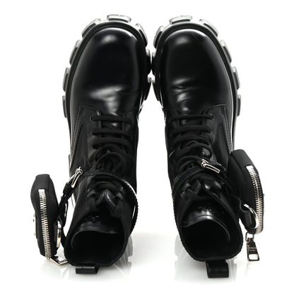 Prada Spazzolato Rois Nylon Metal Triangle Logo Monolith Pouch Pocket 55mm Boots 38 Black 2 of 9