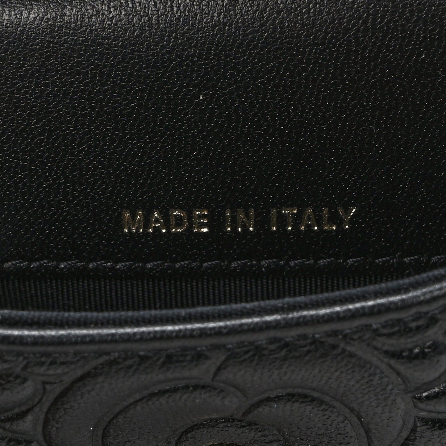Lambskin Camellia Embossed Chain Belt Bag Black