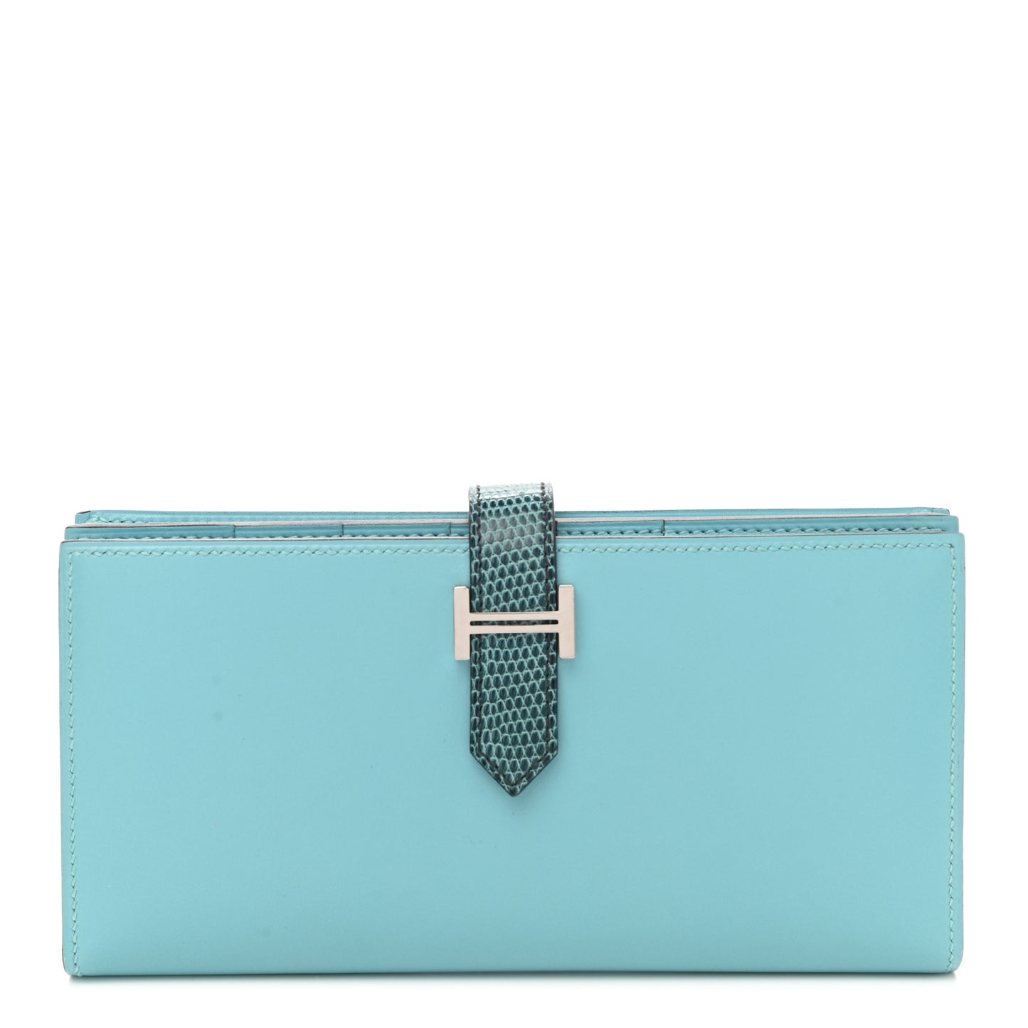 Tadelakt Lizard Bearn Gusset Wallet Bleu Atoll Bleu Petrole