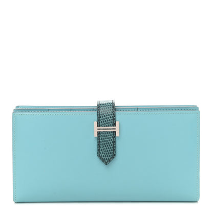 Hermes Tadelakt Lizard Bearn Gusset Wallet Bleu Atoll Bleu Petrole 1 of 8