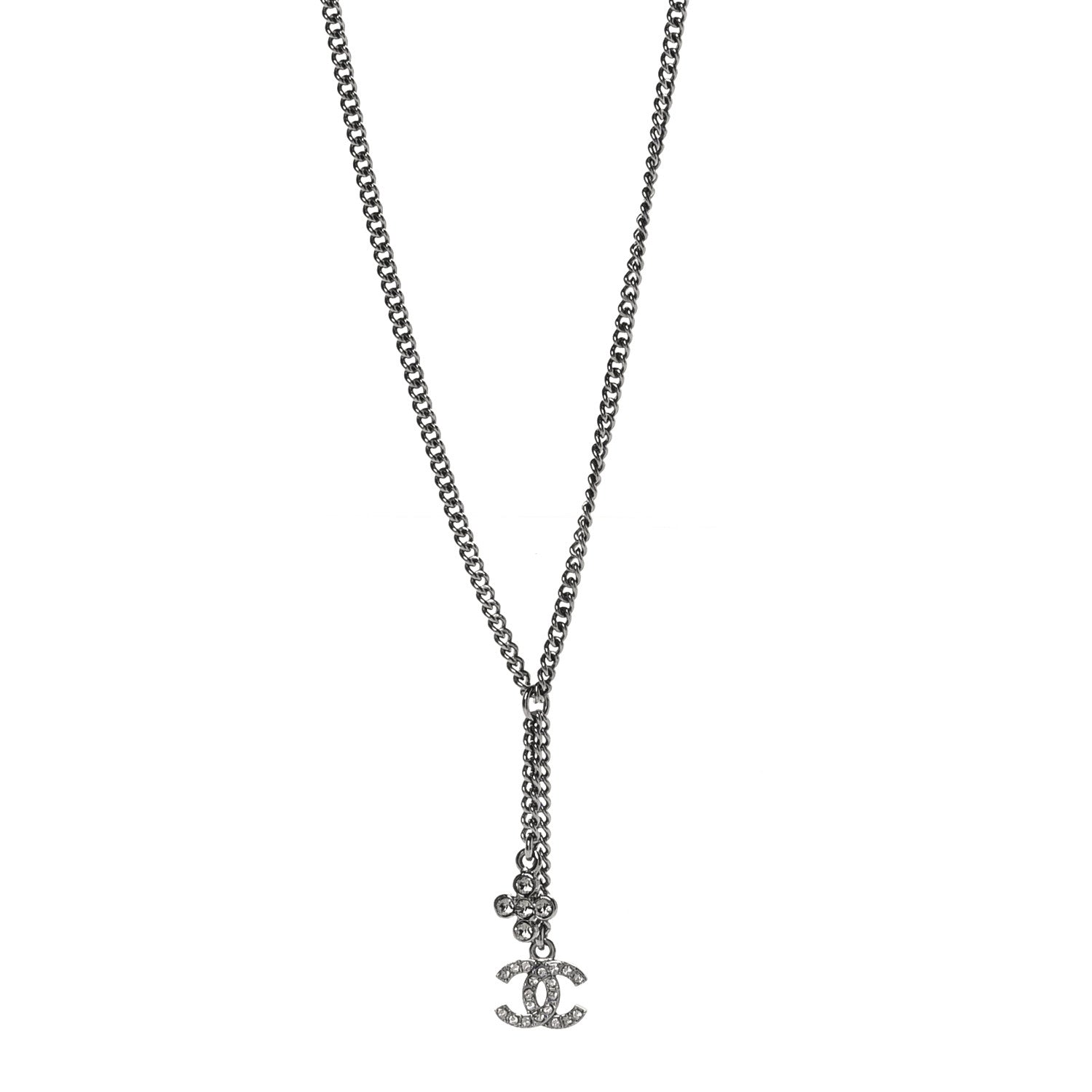 Chanel Ruthenium Crystal Flower CC Lariat Necklace 1 of 6