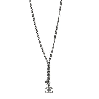 Chanel Ruthenium Crystal Flower CC Lariat Necklace 1 of 6