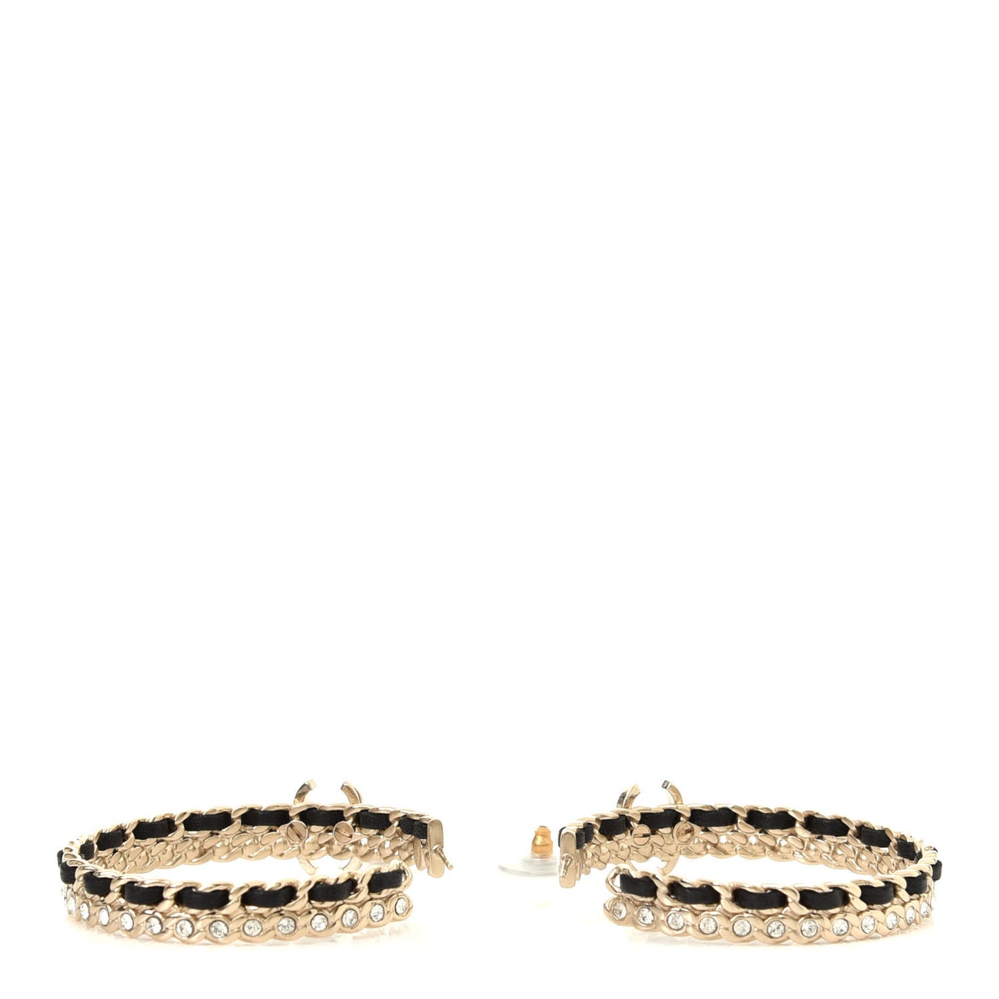 Crystal Lambskin CC Chain Hoop Earrings Gold Black