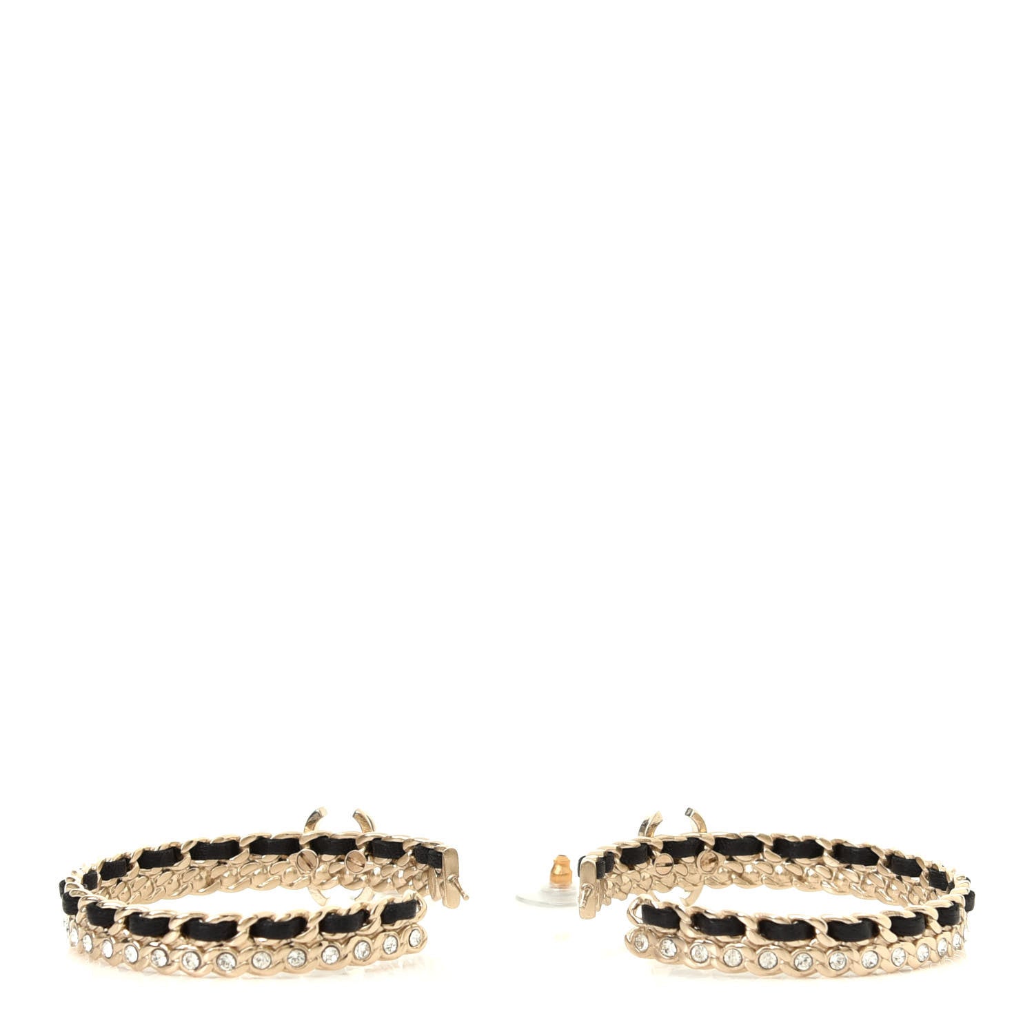 Chanel Crystal Lambskin CC Chain Hoop Earrings Gold Black 4 of 4