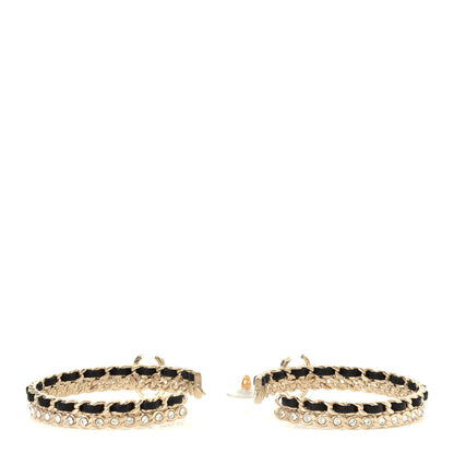 Chanel Crystal Lambskin CC Chain Hoop Earrings Gold Black 4 of 4