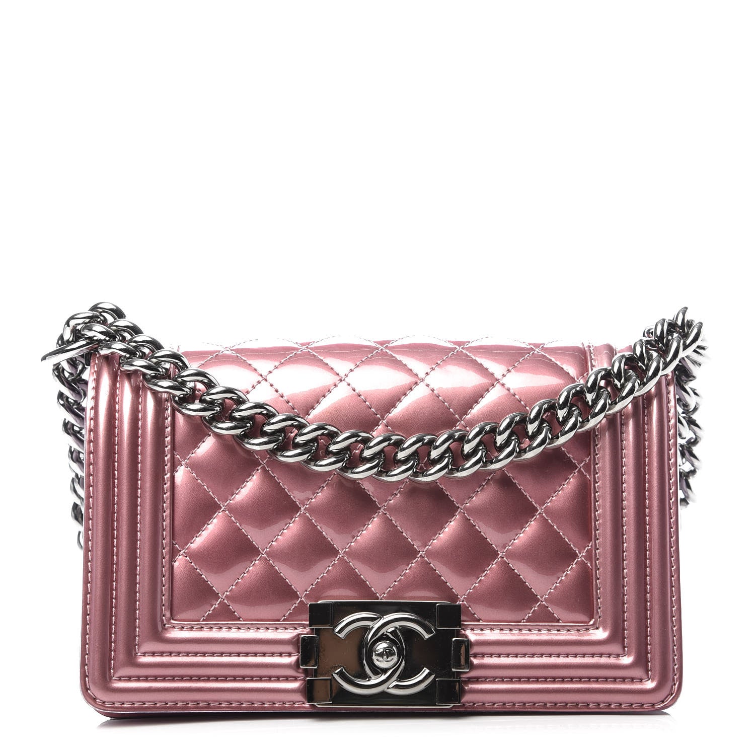 Chanel Metallic Patent Calfskin Quilted Small Boy Flap Pink 1 of 15