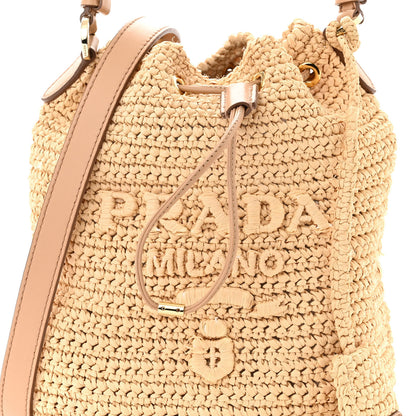 Prada Yarn Raffia Effect Crochet Small Bucket Bag Naturale 7 of 9