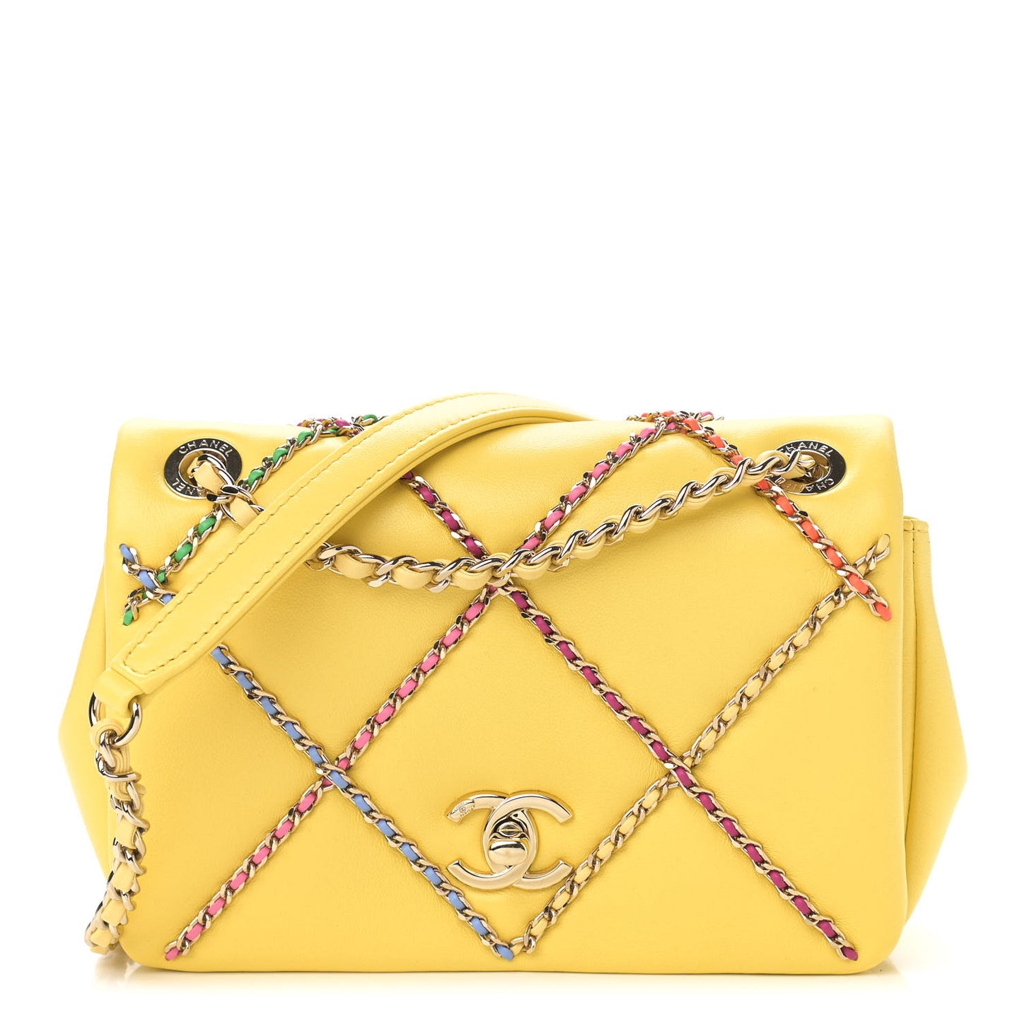 Lambskin Small Entwined Chain Flap Yellow Multicolor