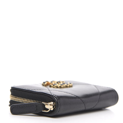 Chanel Lambskin Quilted Chanel 19 Zip Around Coin Purse Wallet Black 4 of 8