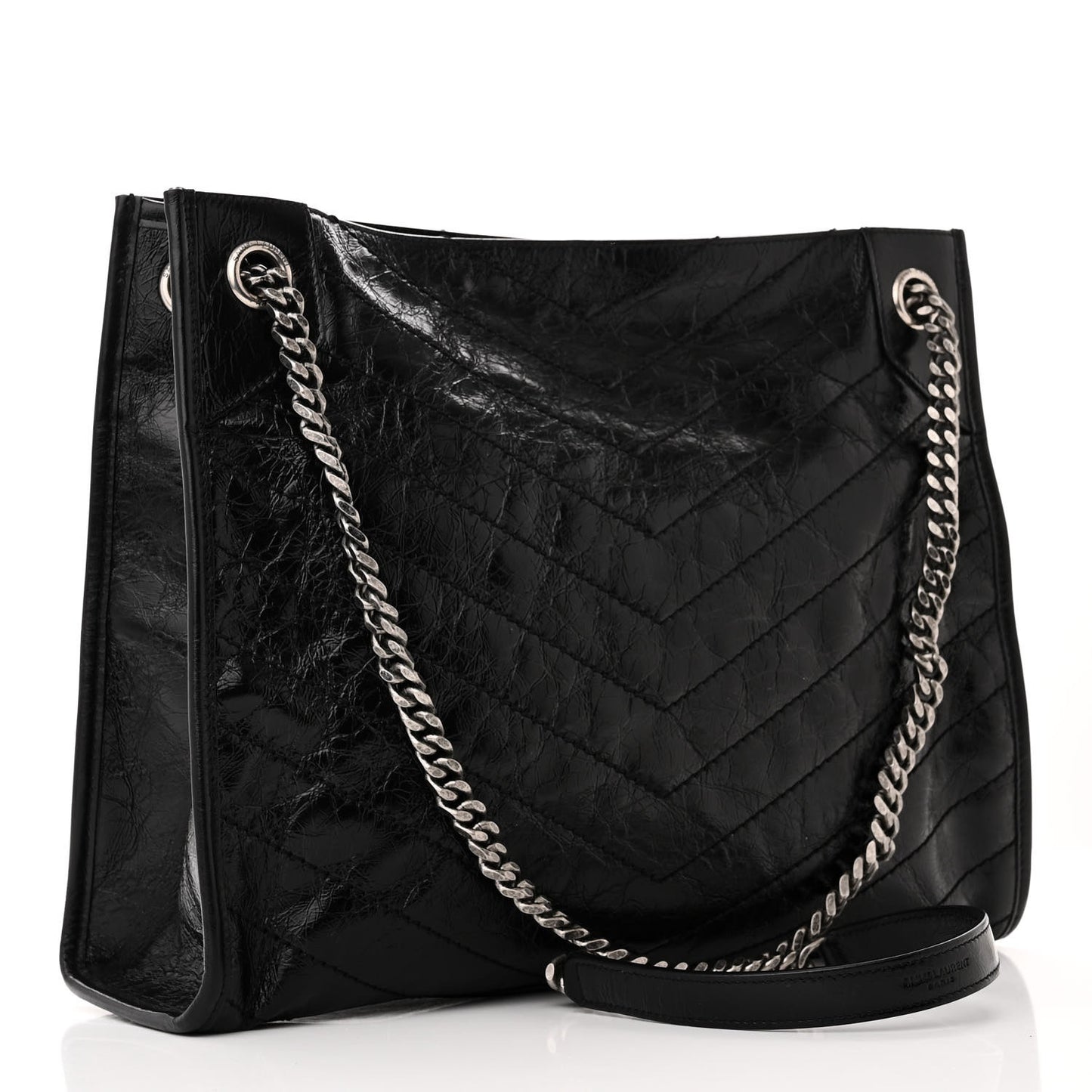 SAINT LAURENT Crinkled Calfskin Matelasse Monogram Medium Niki Shopper Tote Black