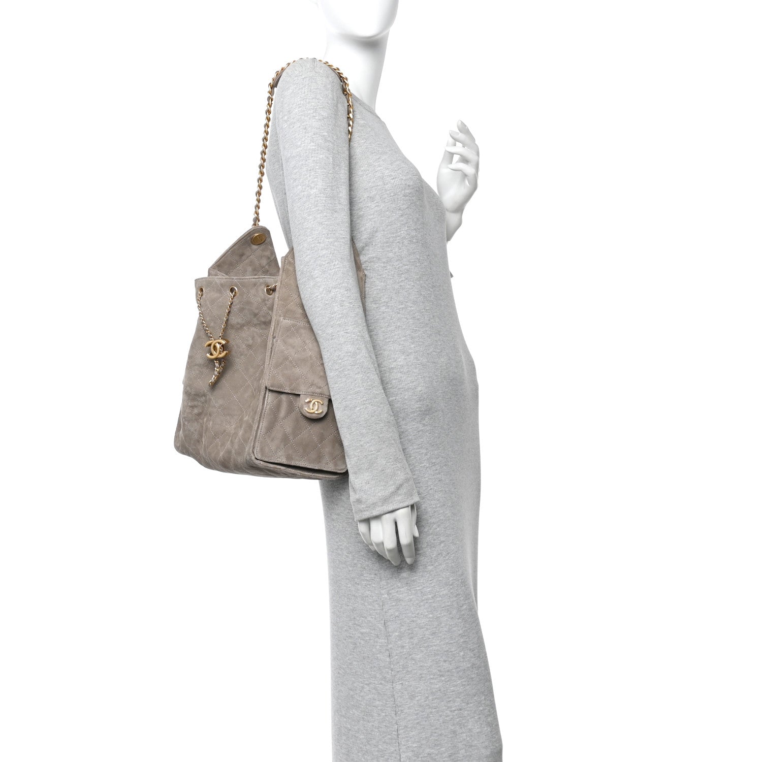 Chanel Suede Quilted Medium Chanel 25 Handbag Grey 2 of 12