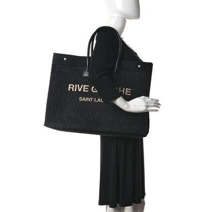 Saint Laurent Raffia Linen Calfskin Rive Gauche Tote Black 2 of 10