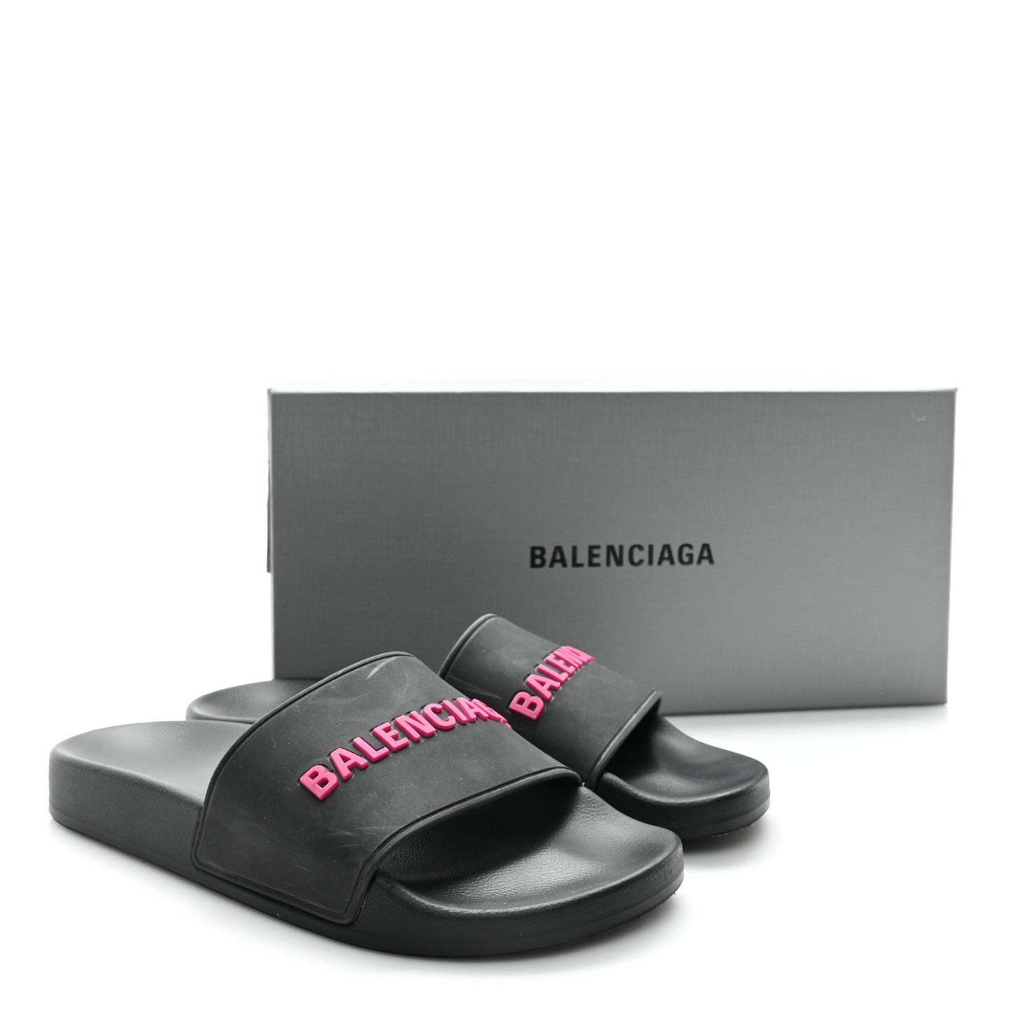 Rubber Womens Logo Pool Slide Sandals 39 Black Fuschia