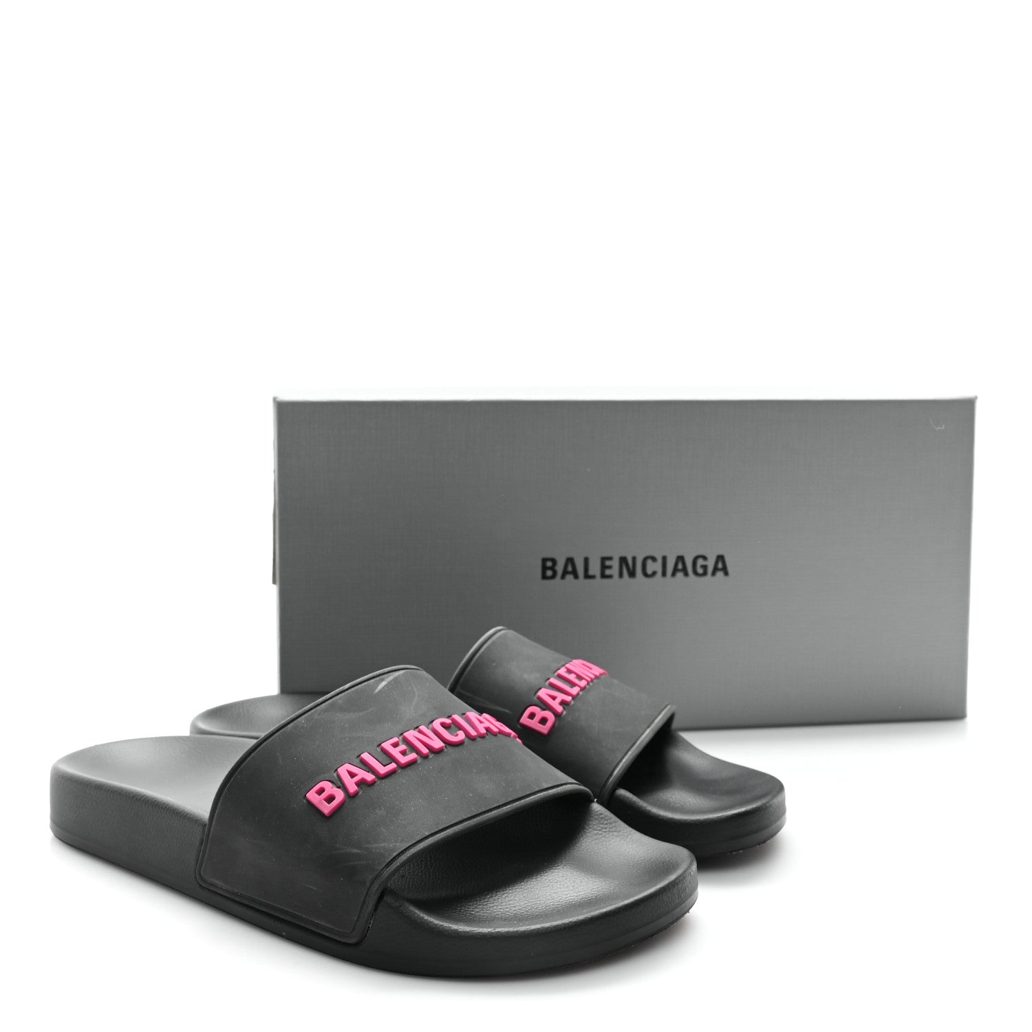 Balenciaga Rubber Womens Logo Pool Slide Sandals 39 Black Fuschia 9 of 9