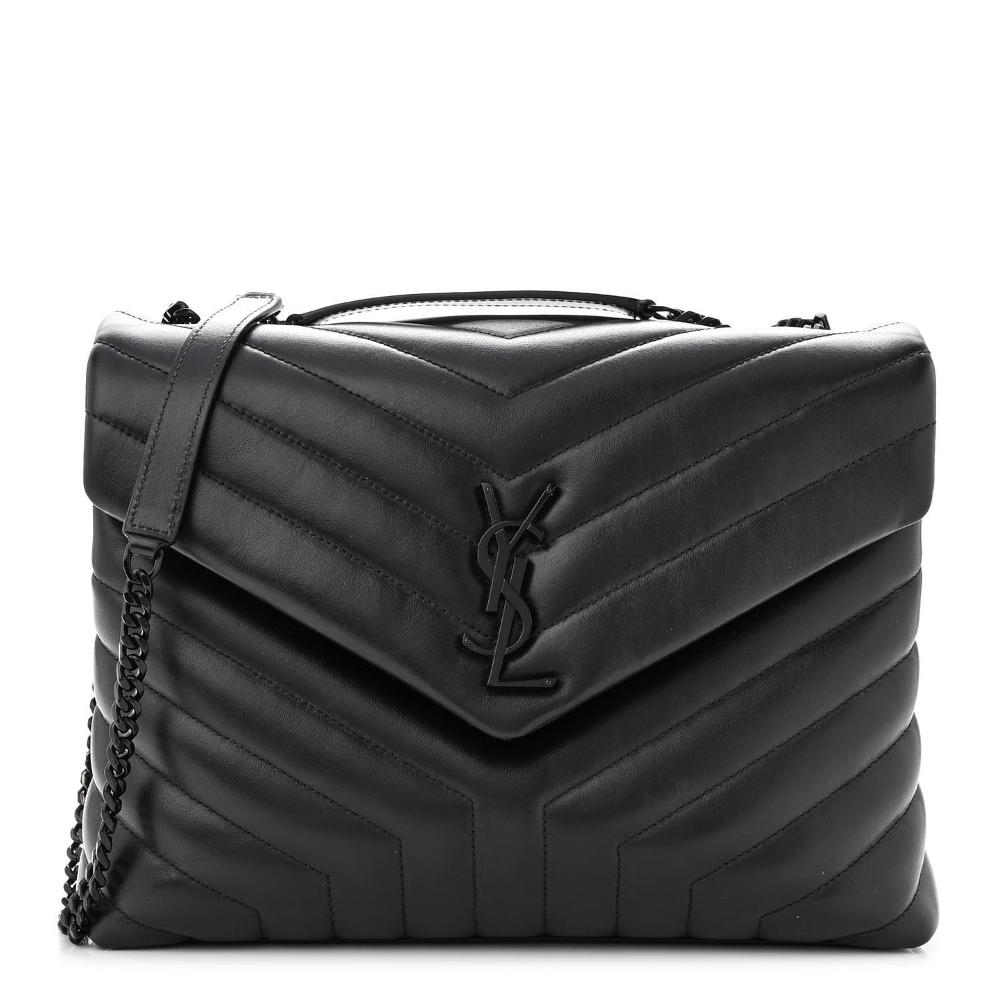 Calfskin Y Quilted Monogram Monochrome Medium Loulou Chain Satchel Black