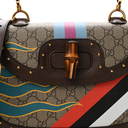Gucci GG Supreme Monogram Studded Calfskin 100 Centennial Geometric Medium Bamboo 1947 Top Handle Bag Beige Ebony Multicolor 7 of 10