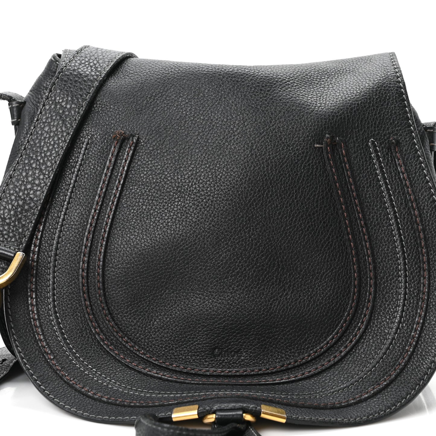 Grained Calfskin Medium Marcie Saddle Bag Black