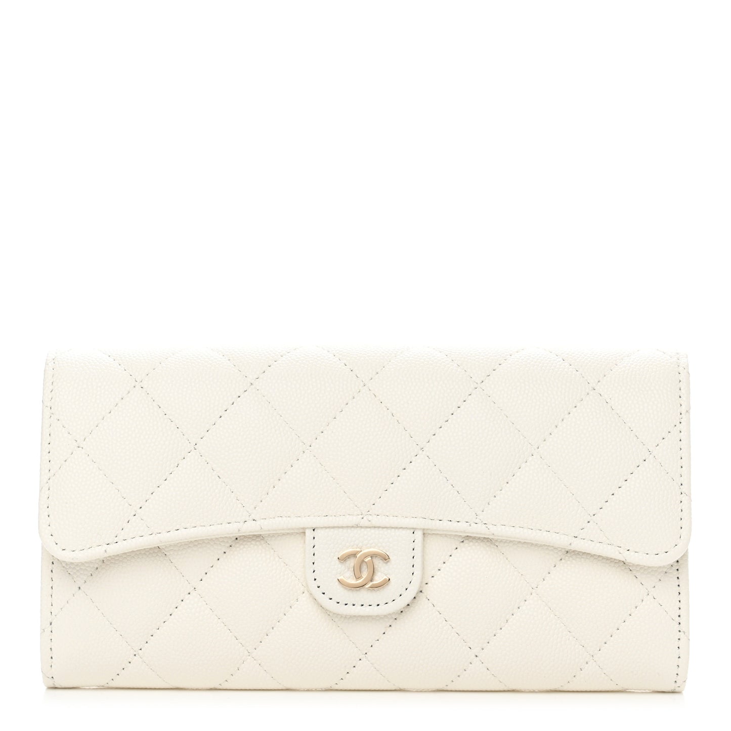 Caviar Quilted Large Flap Wallet White