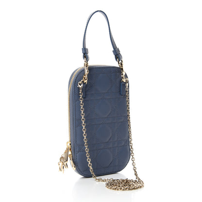 Christian Dior Lambskin Cannage Lady Dior Phone Holder Denim Blue 3 of 11