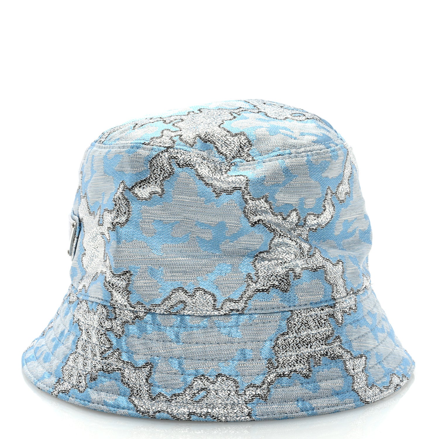 Prada Broccato Metal Triangle Logo Womens Bucket Hat M Blue 4 of 7