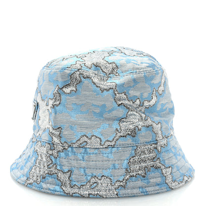 Prada Broccato Metal Triangle Logo Womens Bucket Hat M Blue 4 of 7