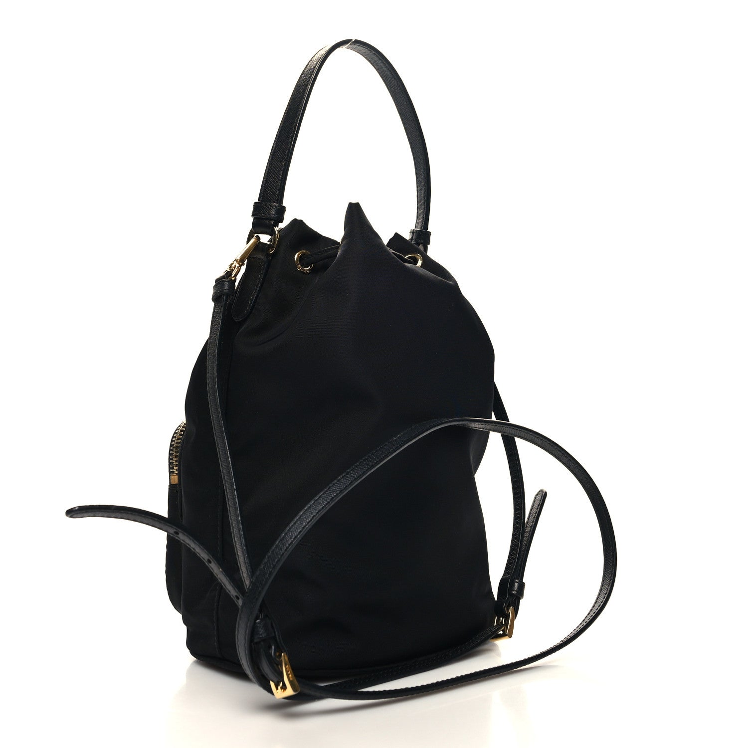 Prada Saffiano Tessuto Nylon Mini Bucket Crossbody Bag Black 3 of 11