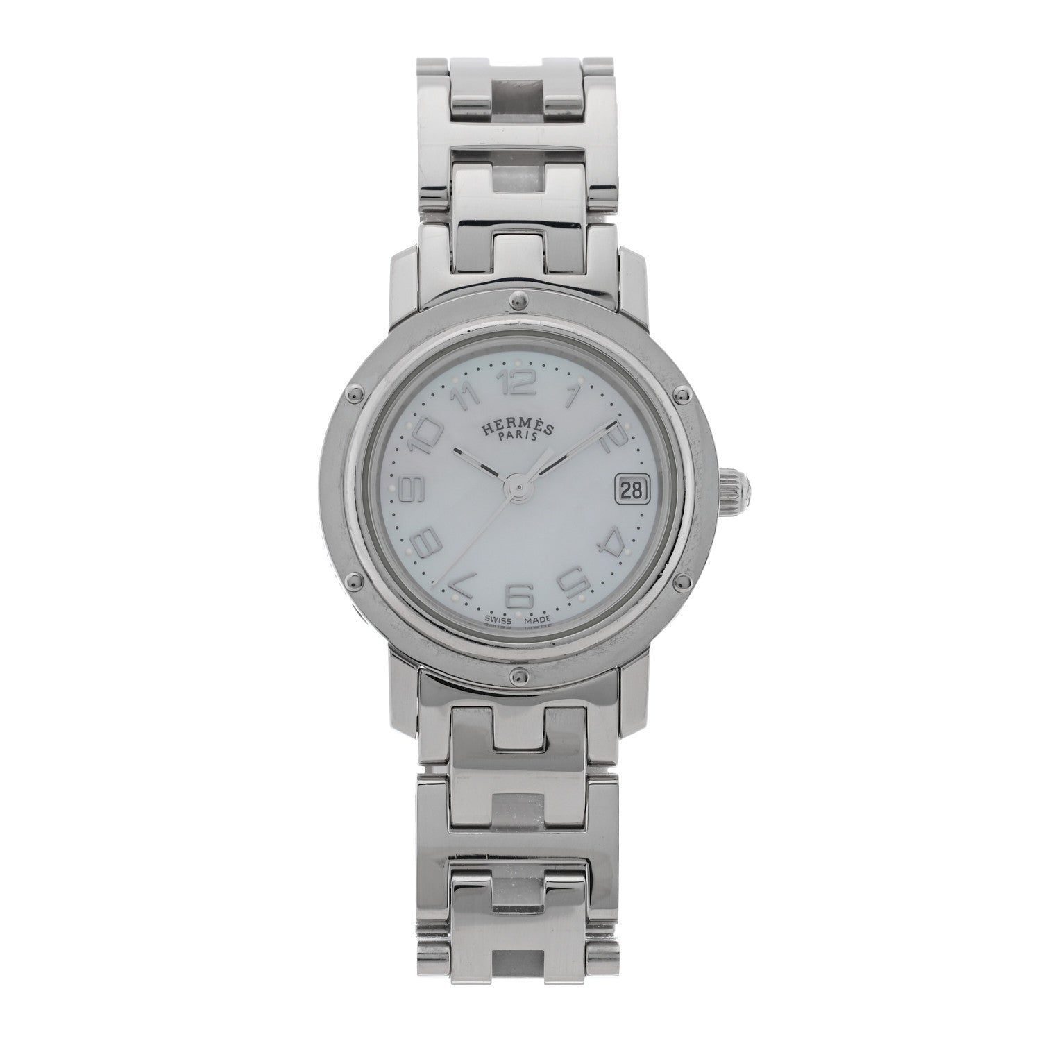 Hermes Stainless Steel Mother of Pearl 24mm Clipper Quartz Watch 1 of 4