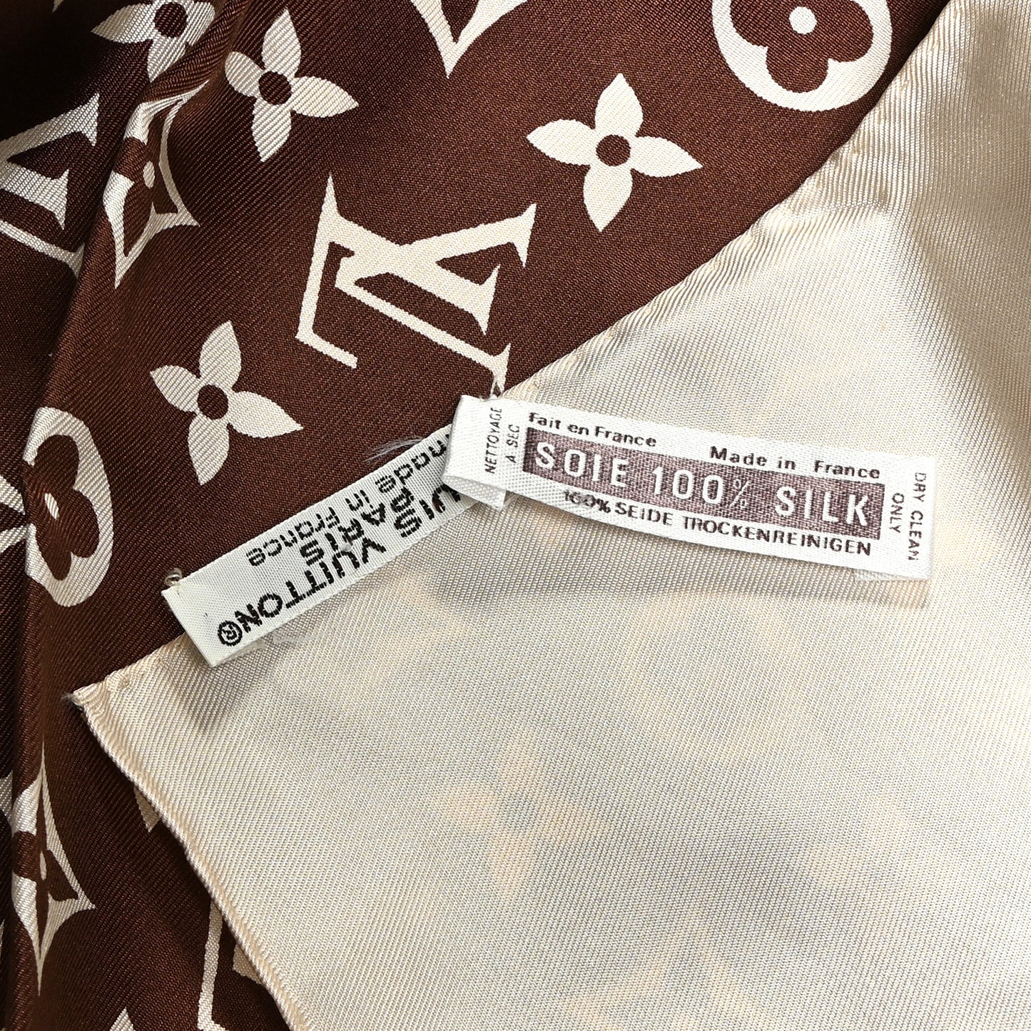 Silk Monogram Square Scarf Beige Brown
