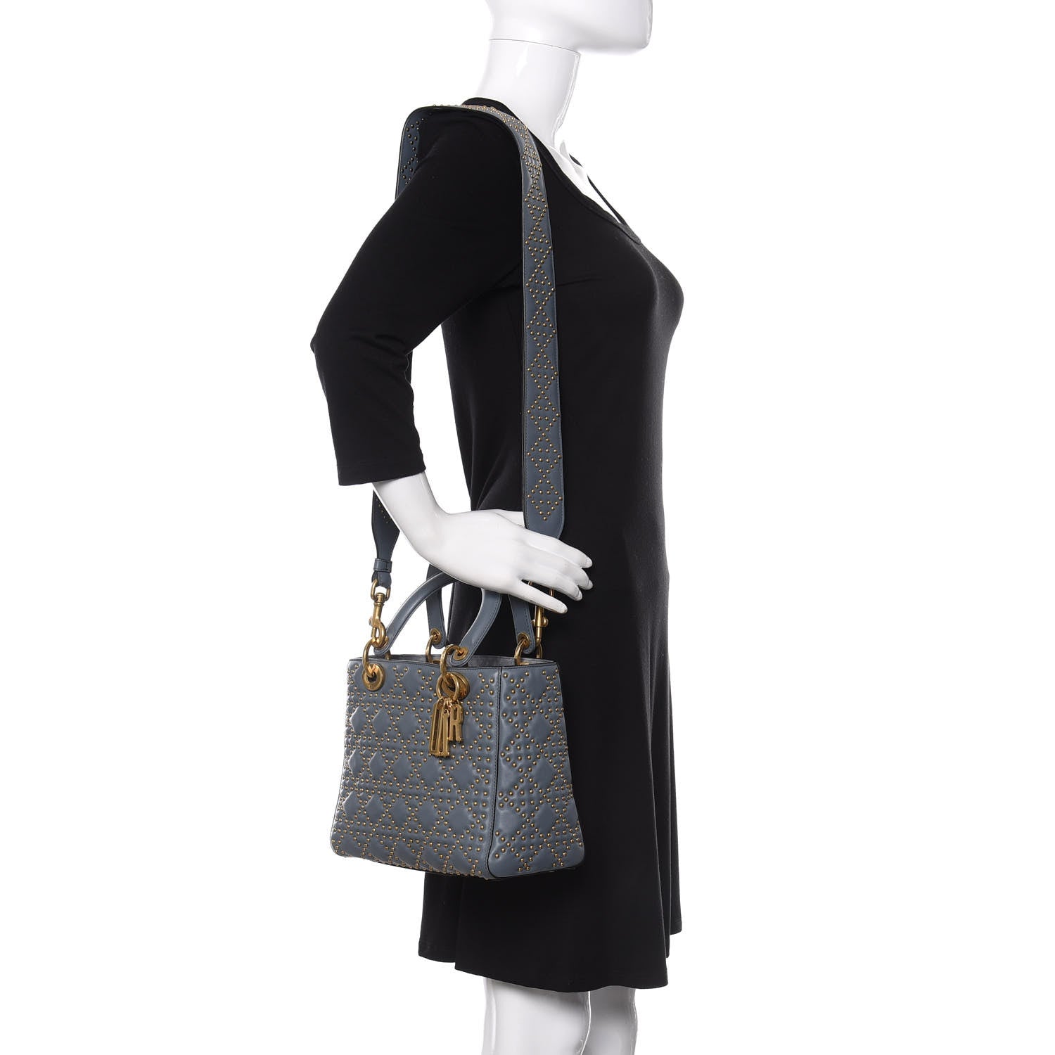 Christian Dior Calfskin Cannage Studded Medium Supple Lady Dior Grey 2 of 11