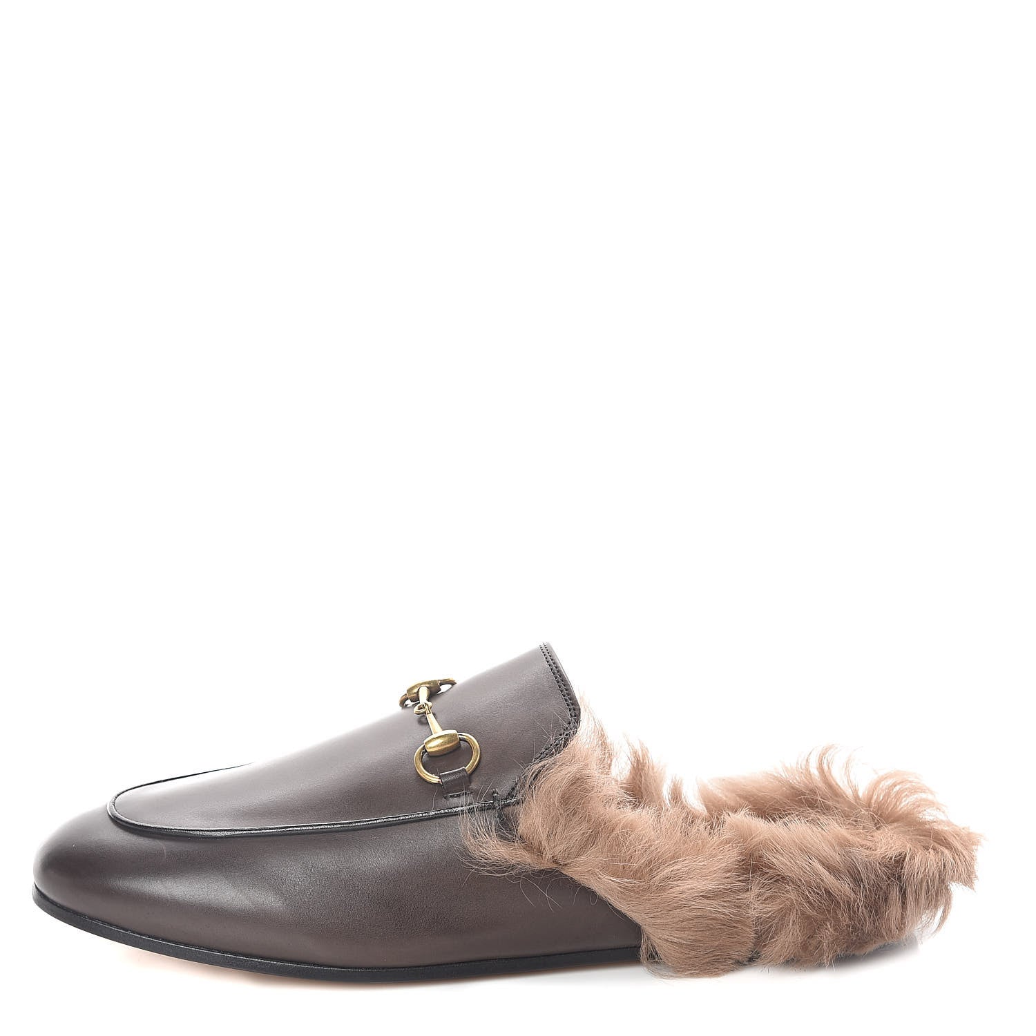 Gucci Calfskin Fur Womens Princetown Slippers 40 Brown 1 of 8