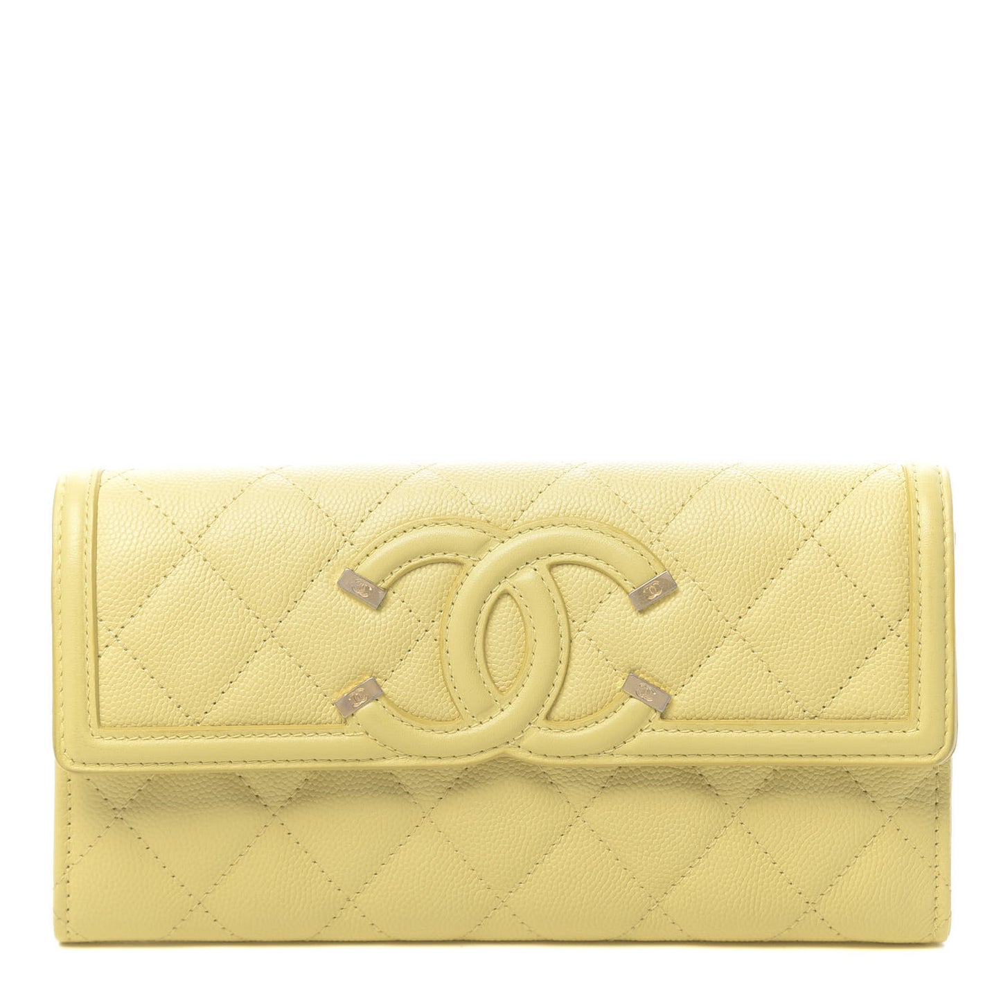Caviar Quilted Large Filigree Gusset Flap Wallet Yellow
