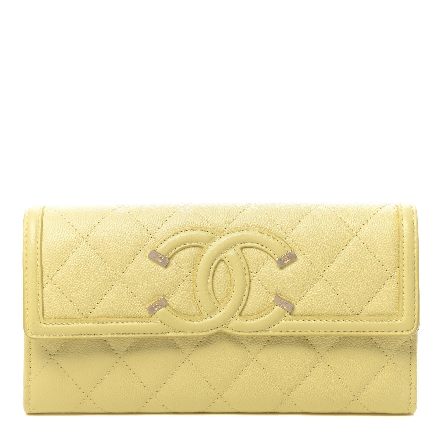 Chanel Caviar Quilted Large Filigree Gusset Flap Wallet Yellow 1 of 9