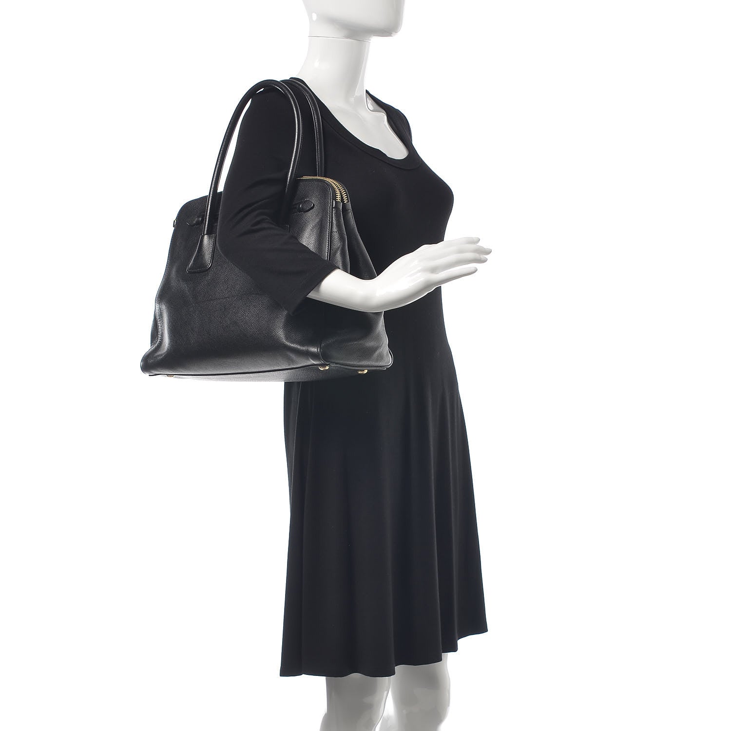 Prada Saffiano Large Double Zip Tote Black 2 of 7