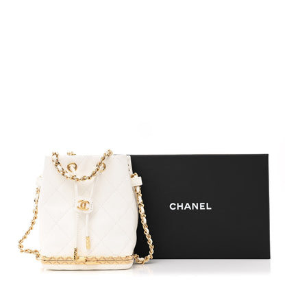 Chanel Metal Lambskin Quilted Small Chain Bucket Bag White 12 of 12