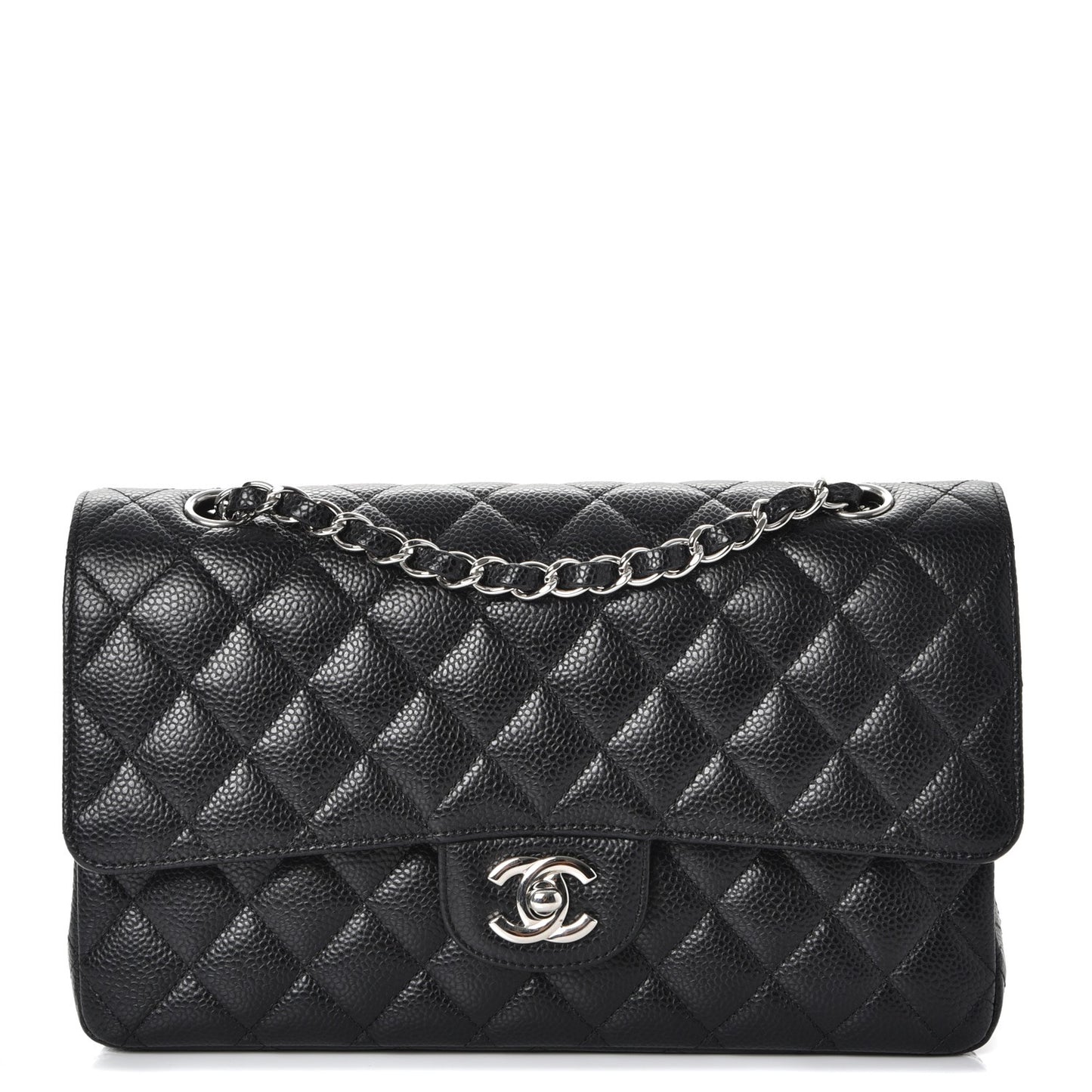 Caviar Quilted Medium Double Flap Black