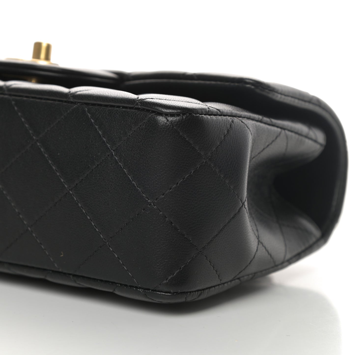 Lambskin Quilted Mini Top Handle Rectangular Flap Black