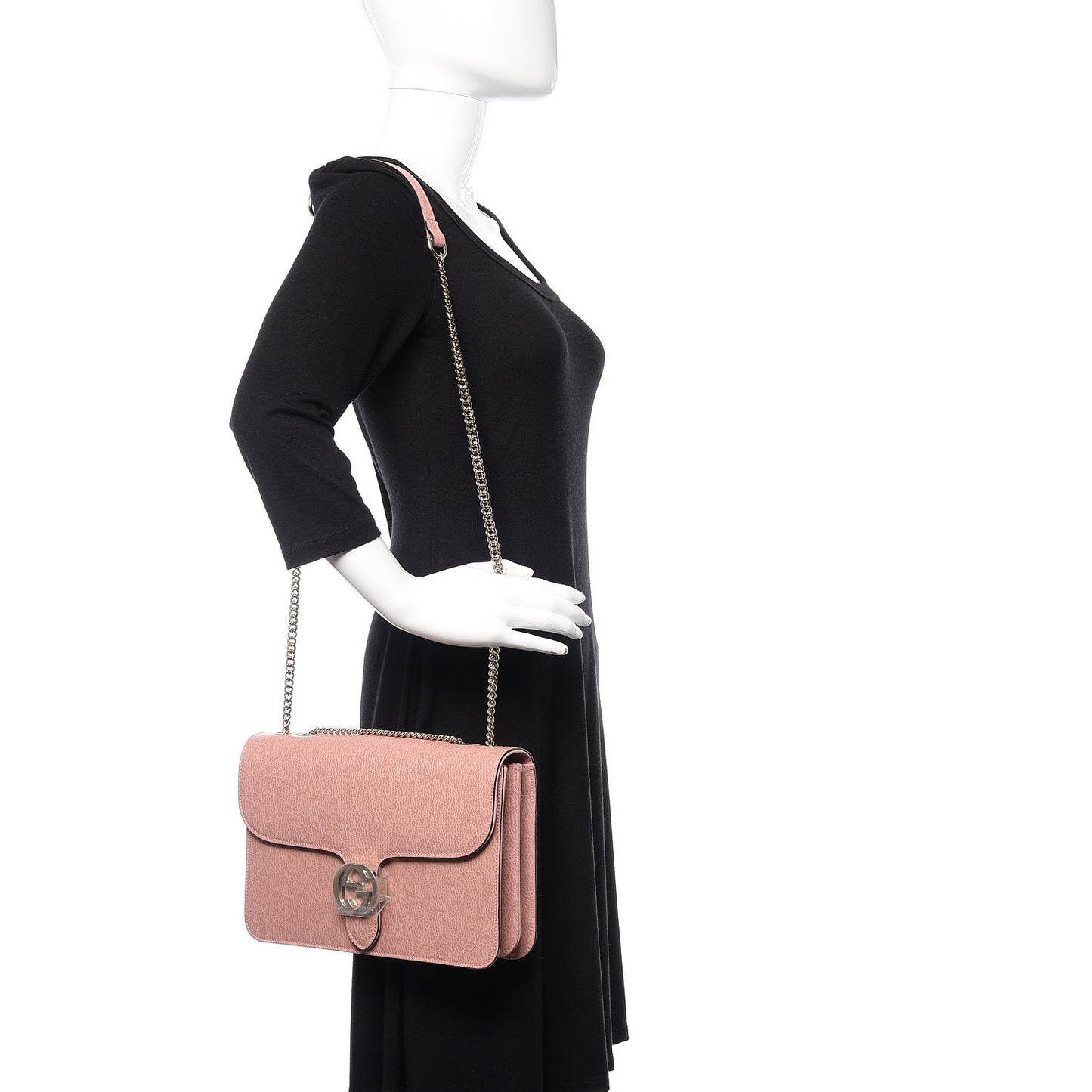 Dollar Calfskin Interlocking G Shoulder Bag Soft Pink