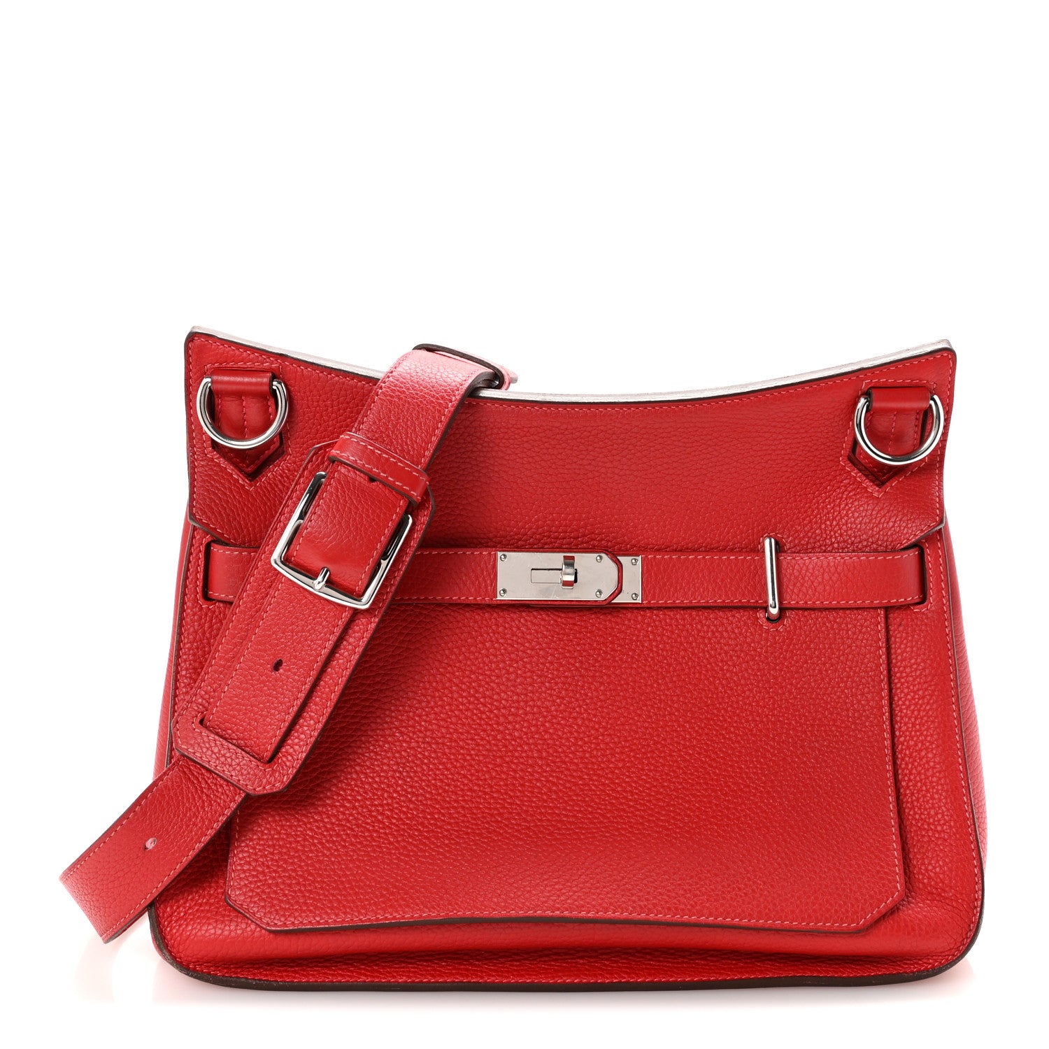 Hermes Taurillon Clemence Verso Jypsiere 34 Rouge Casaque Rose