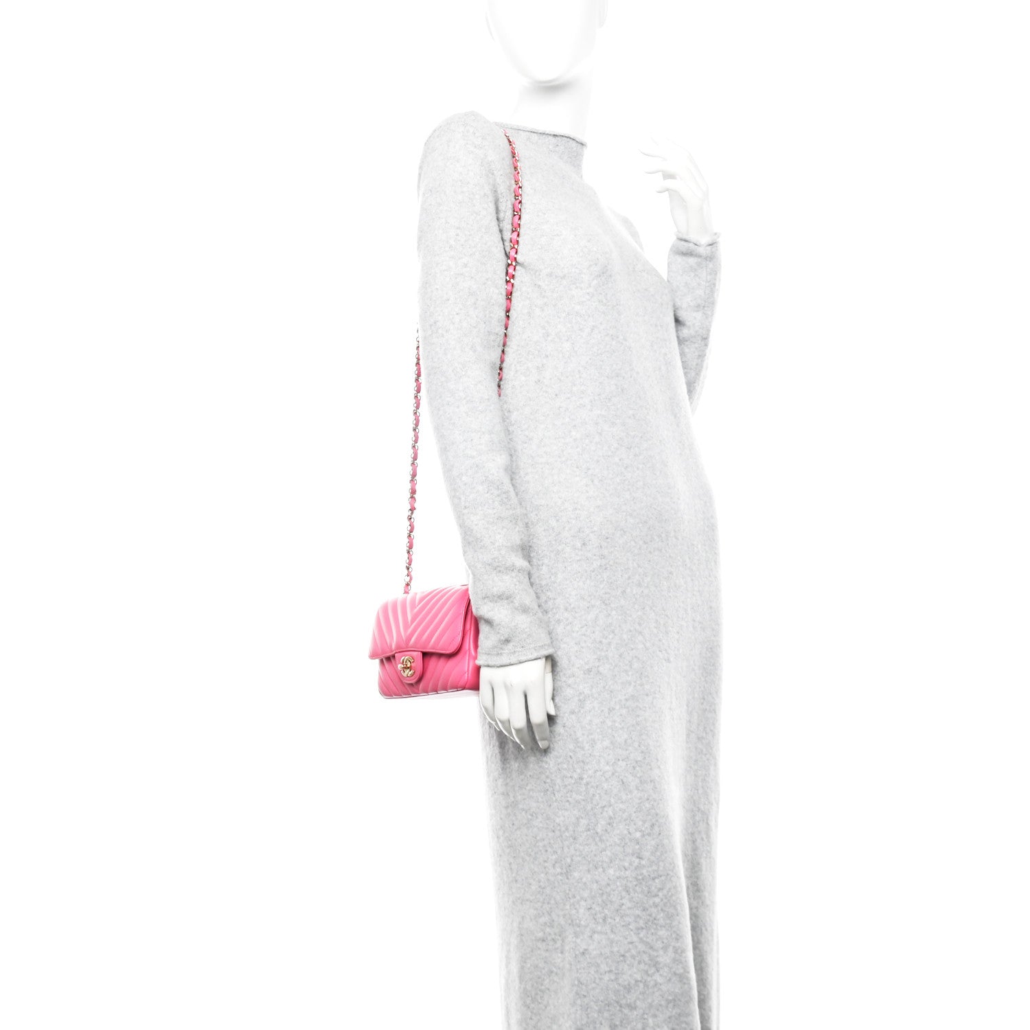 Chanel Lambskin Chevron Quilted Mini Rectangular Flap Fuchsia 2 of 12