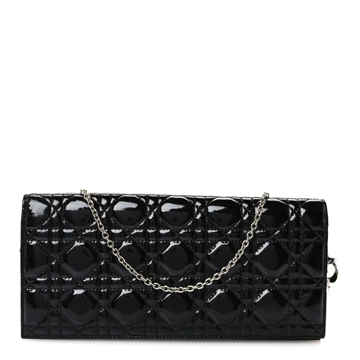 Christian Dior Patent Cannage Lady Dior Rendezvous Wallet On Chain Black 1 of 10