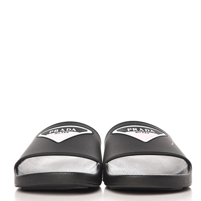 Prada PVC Logo Embossed Pool Slide Sandals 40 Black 3 of 8
