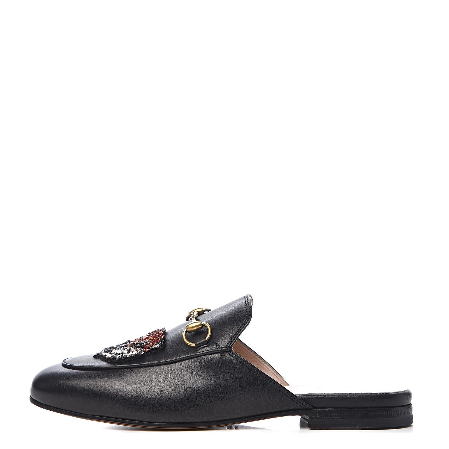 Gucci Calfskin Crystal Tiger Embroidered Womens Princetown Slippers 36 Black 1 of 9