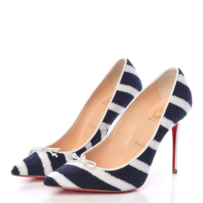 Christian Louboutin Sponge Fabric Shiny Nappa Decollete Spa 100 Pumps 36 Navy White 3 of 8