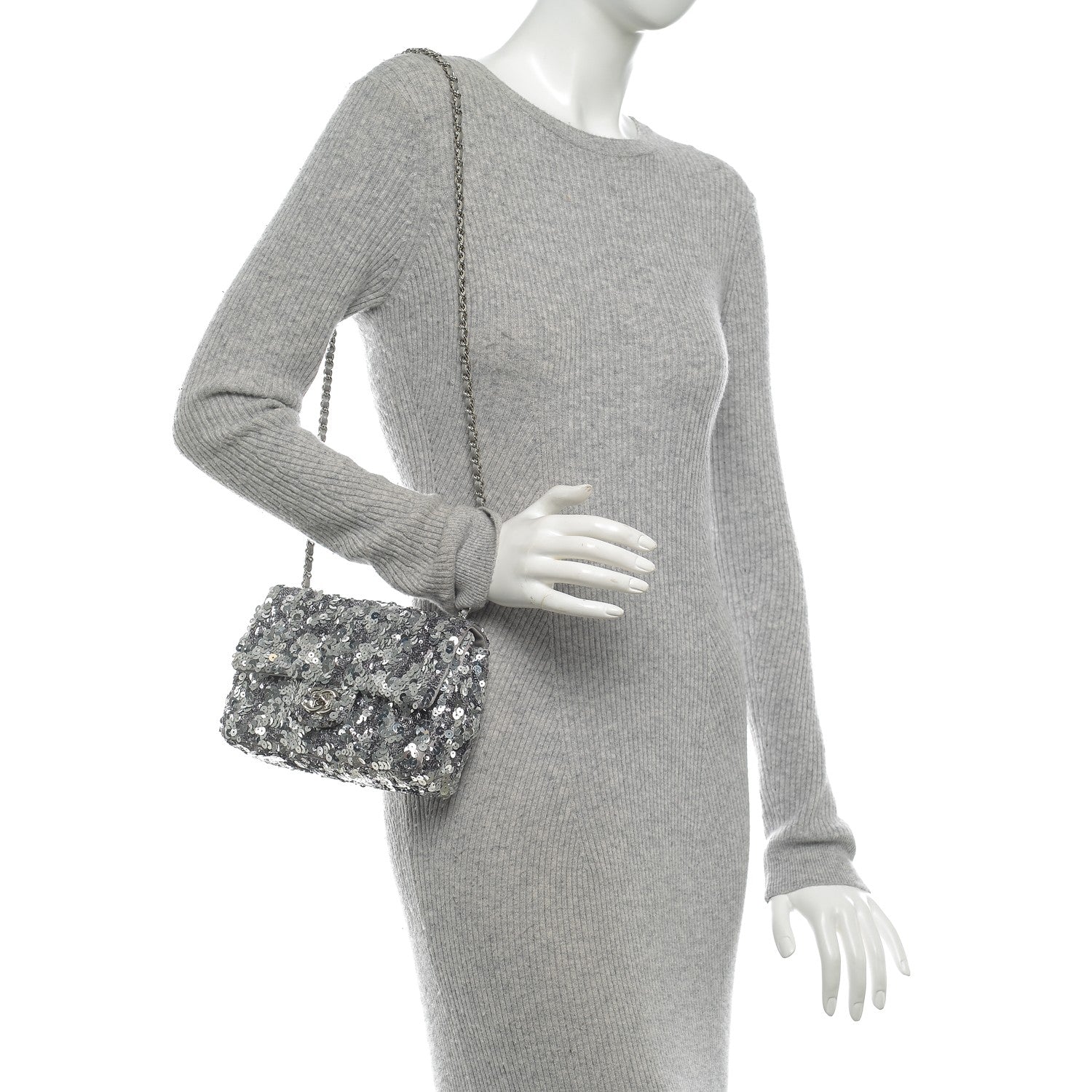 Chanel Sequin Classic Small Flap Silver 2 of 7