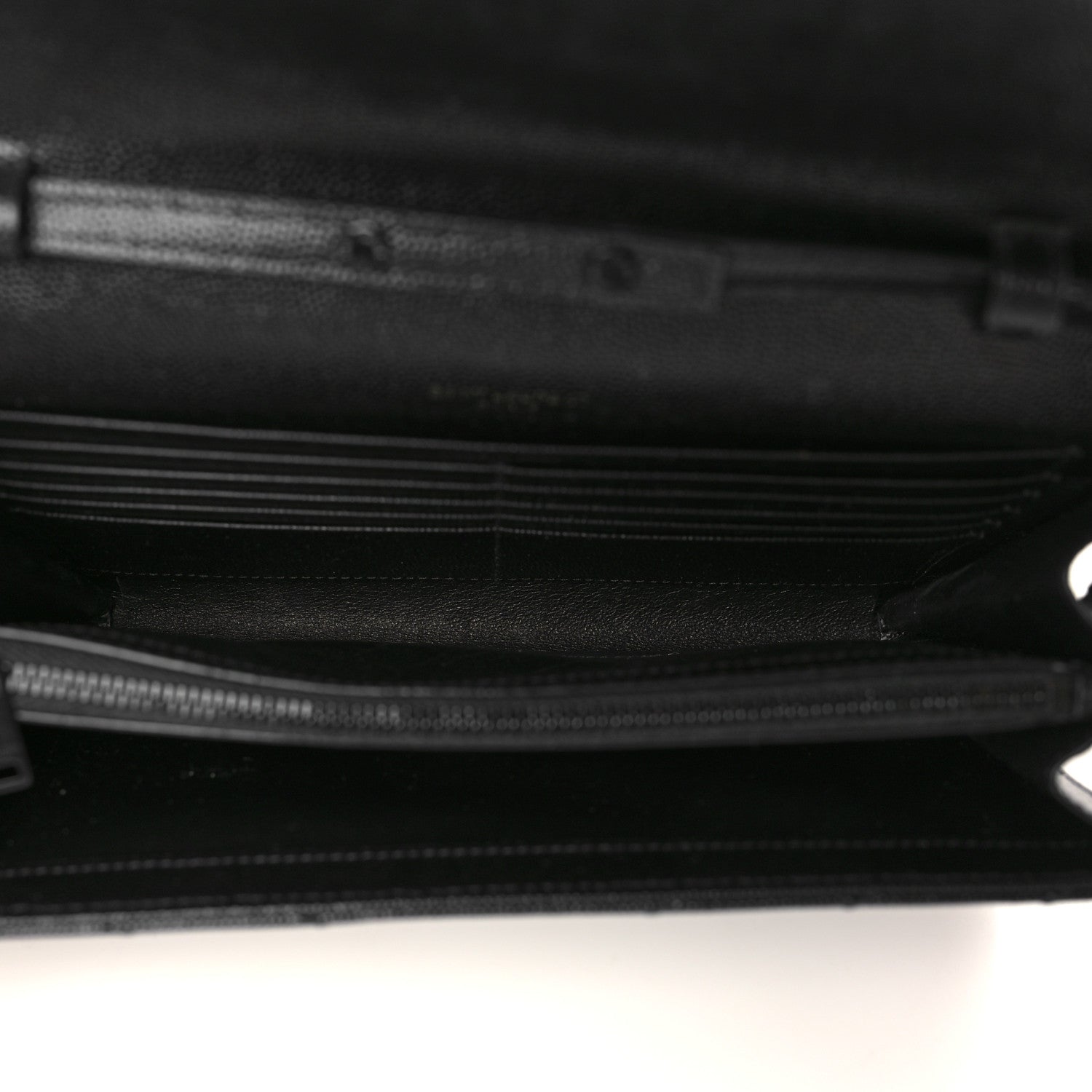 Saint Laurent Grain De Poudre Matelasse Chevron Monogram Monochrome Chain Wallet Black 4 of 9