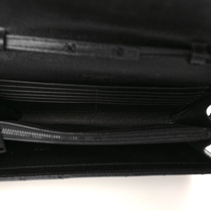 Saint Laurent Grain De Poudre Matelasse Chevron Monogram Monochrome Chain Wallet Black 4 of 9