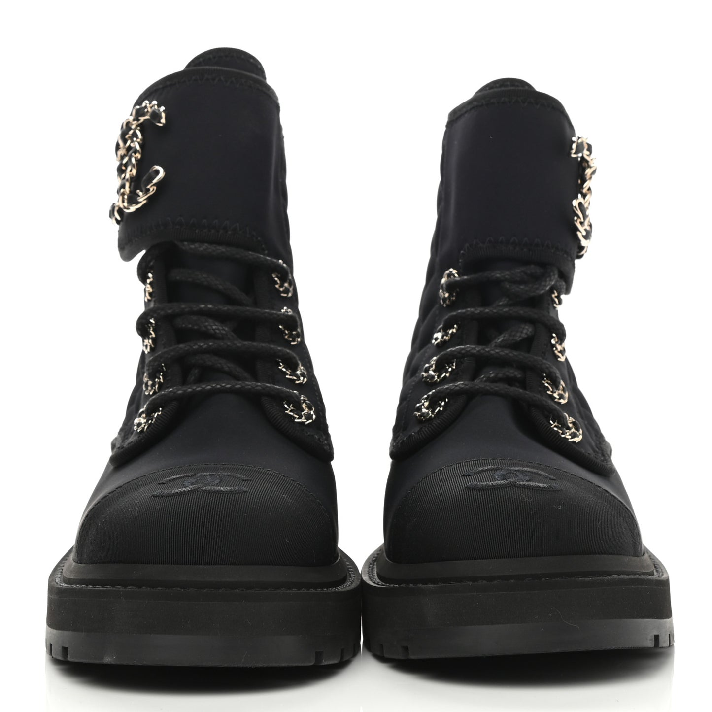 Fabric Grosgrain Quilted Cap Toe Lace Up Combat Boots 35.5