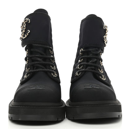 Chanel Fabric Grosgrain Quilted Cap Toe Lace Up Combat Boots 35.5 2 of 8